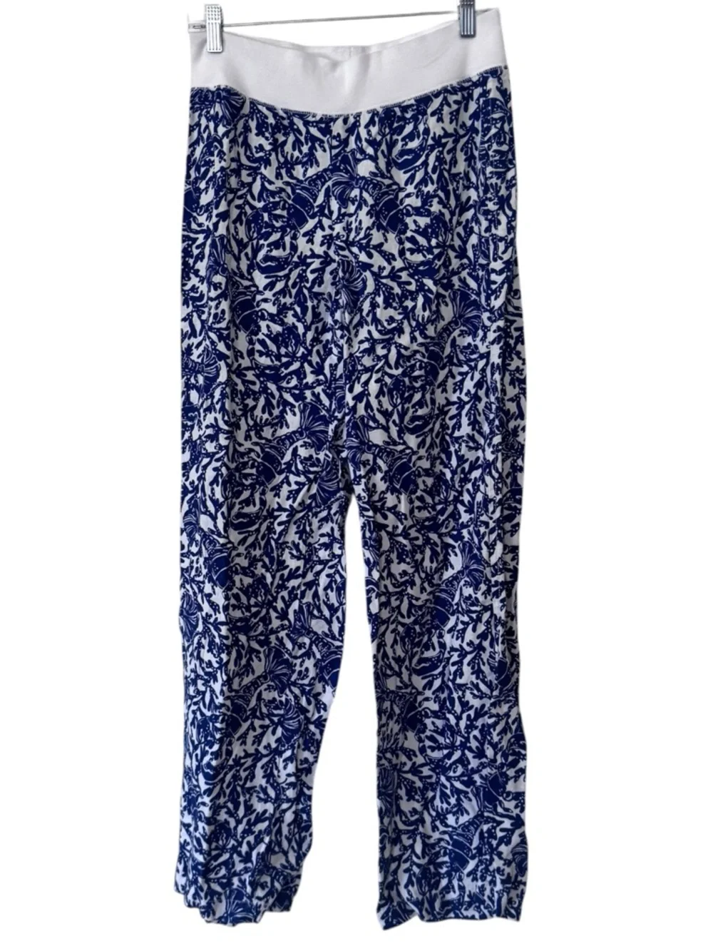 Lilly Pulitzer Beach Linen Palazzo Pants in Blue and White Pattern Size Small - Picture 1 of 9